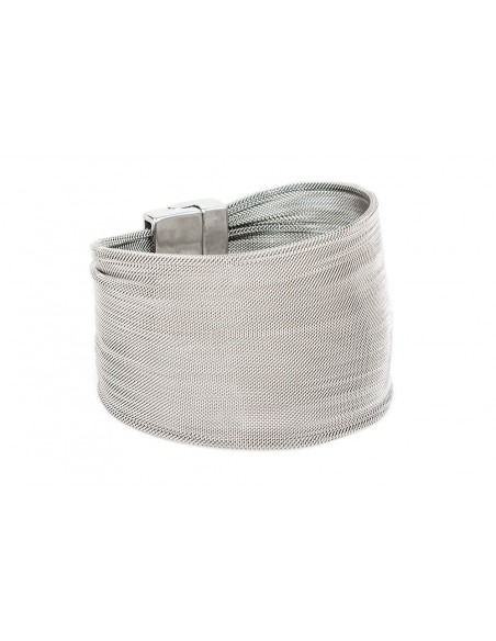 Women's bracelet made of stainless steel mesh with a shiny silver magnetic clasp
