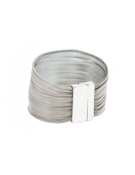 Women's bracelet made of stainless steel mesh with a shiny silver magnetic clasp