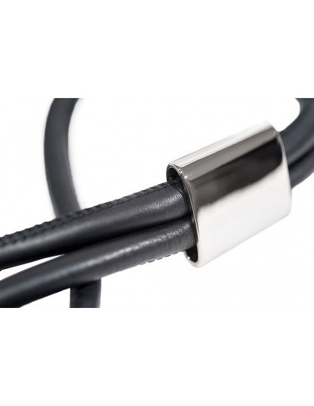 Black leather necklace with adjustable shiny stainless steel slider