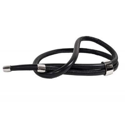 Adjustable black leather necklace with shiny stainless steel slider