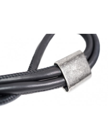 Adjustable black leather necklace with matte stainless steel slider