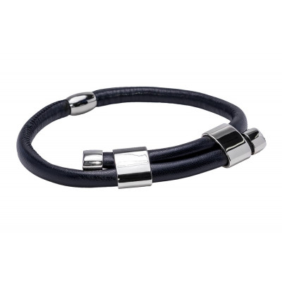 Adjustable black leather choker with shiny stainless steel element
