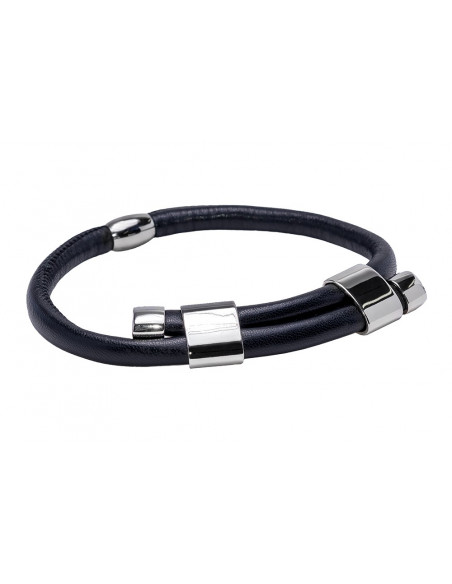 Adjustable black leather choker with shiny stainless steel element
