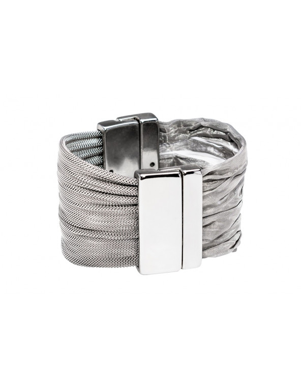 Women's bracelet made of stainless steel mesh with a shiny silver magnetic clasp