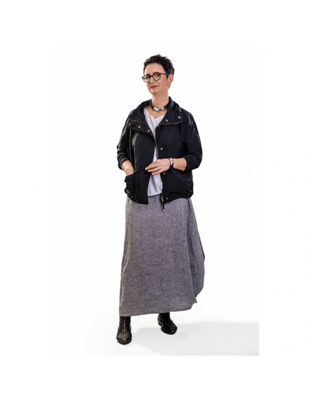 Black leather necklace with large matte stainless steel element and silver magnetic clasp