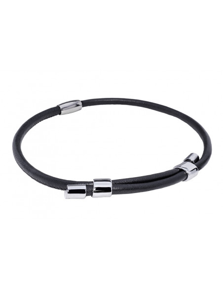 Leather jewelry set with choker and bracelet featuring shiny stainless steel elements