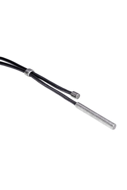 Black leather necklace with matte stainless steel decorative pendants