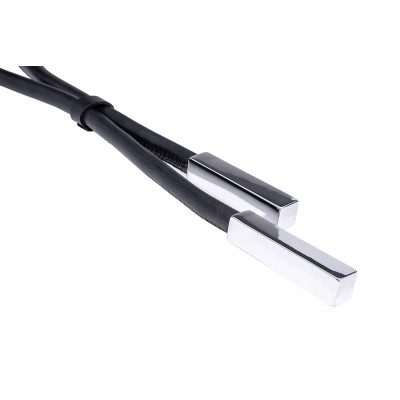 Black leather necklace with shiny rectangular stainless steel element