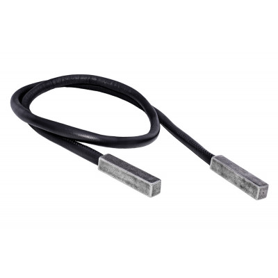 Black leather necklace with matte rectangular stainless steel element