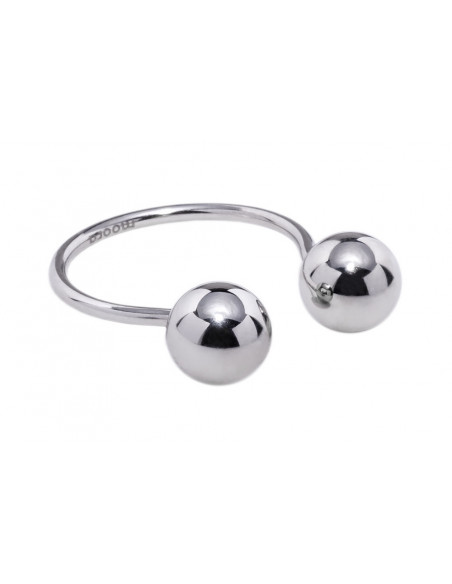 Stainless steel ring with decorative beads.