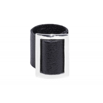 Adjustable ring made of leather and rhodium-plated 925 sterling silver – black and wide