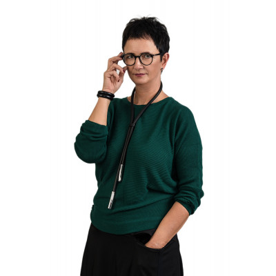 Black leather necklace with shiny rectangular stainless steel element 2