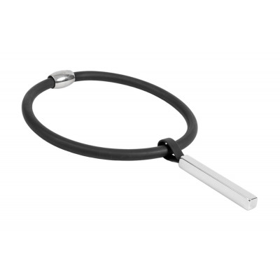 Black rubber choker necklace with shiny stainless steel rectangular pendant