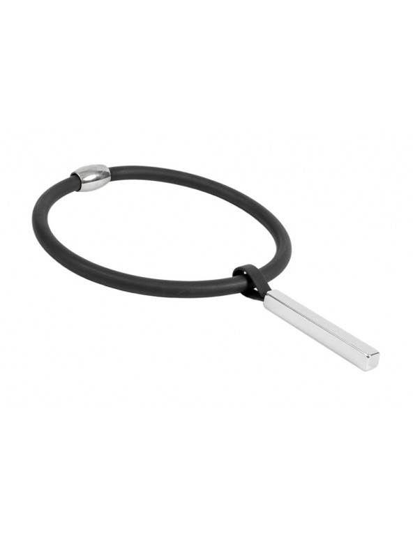 Black rubber choker necklace with shiny stainless steel rectangular pendant