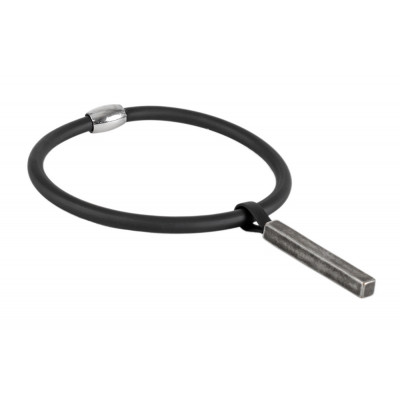 Black rubber choker necklace with matte rectangular stainless steel pendant