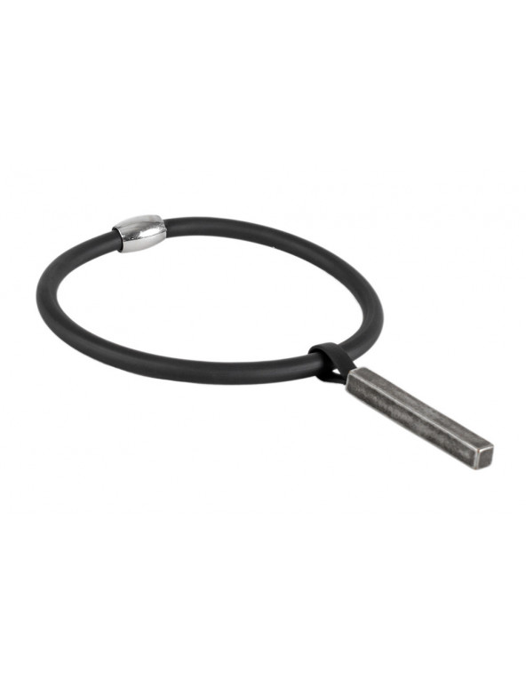 Black rubber choker necklace with matte rectangular stainless steel pendant