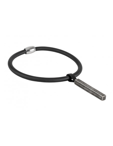 Black rubber choker necklace with matte rectangular stainless steel pendant