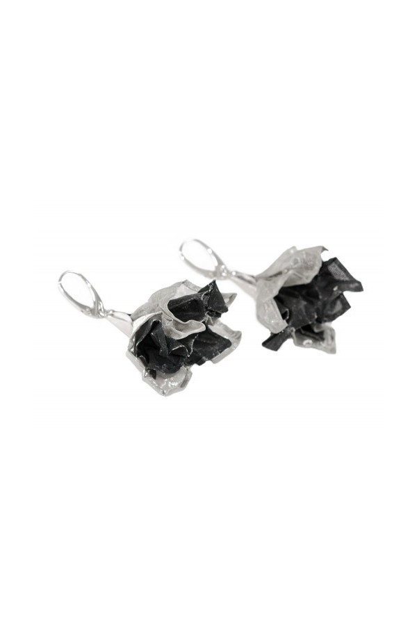Handmade sterling silver and stainless steel mesh earrings in two-tone design