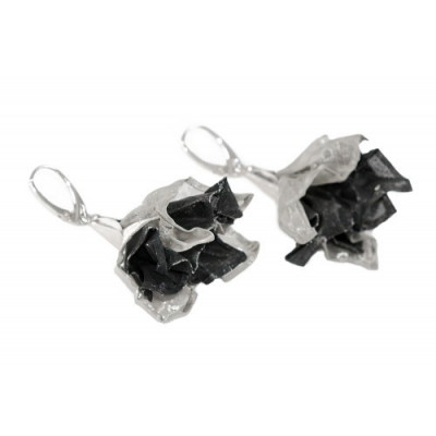 Handmade sterling silver and stainless steel mesh earrings in two-tone design