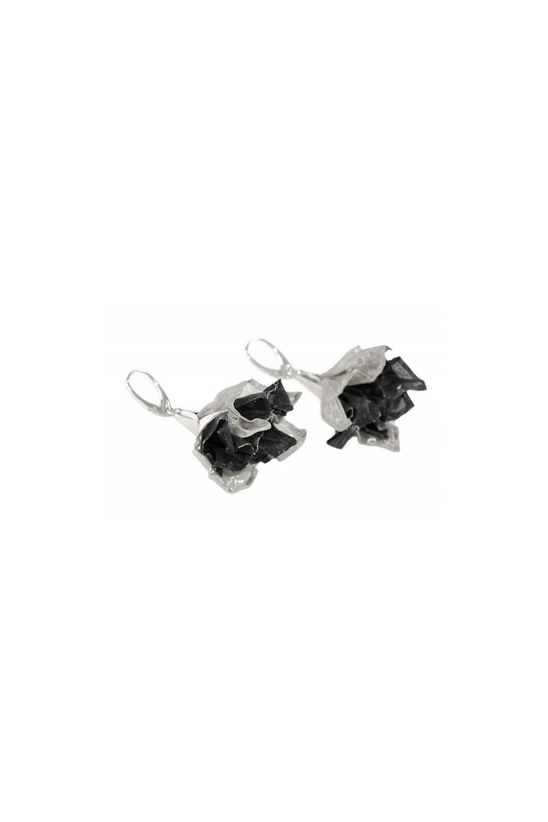 Handmade sterling silver and stainless steel mesh earrings in two-tone design
