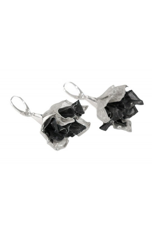 Handmade sterling silver and stainless steel mesh earrings in two-tone design