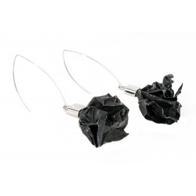 Handmade sterling silver earrings with hand-dyed black stainless steel mesh in distressed finish