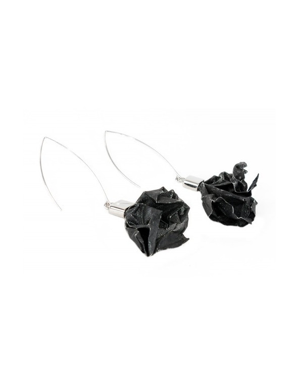 Handmade sterling silver earrings with hand-dyed black stainless steel mesh in distressed finish