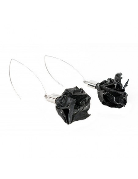 Handmade sterling silver earrings with hand-dyed black stainless steel mesh in distressed finish