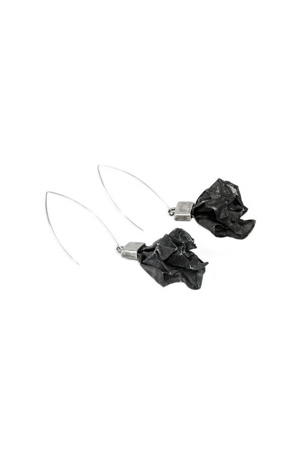 Handmade sterling silver earrings with matte stainless steel mesh in steel-black distressed shade