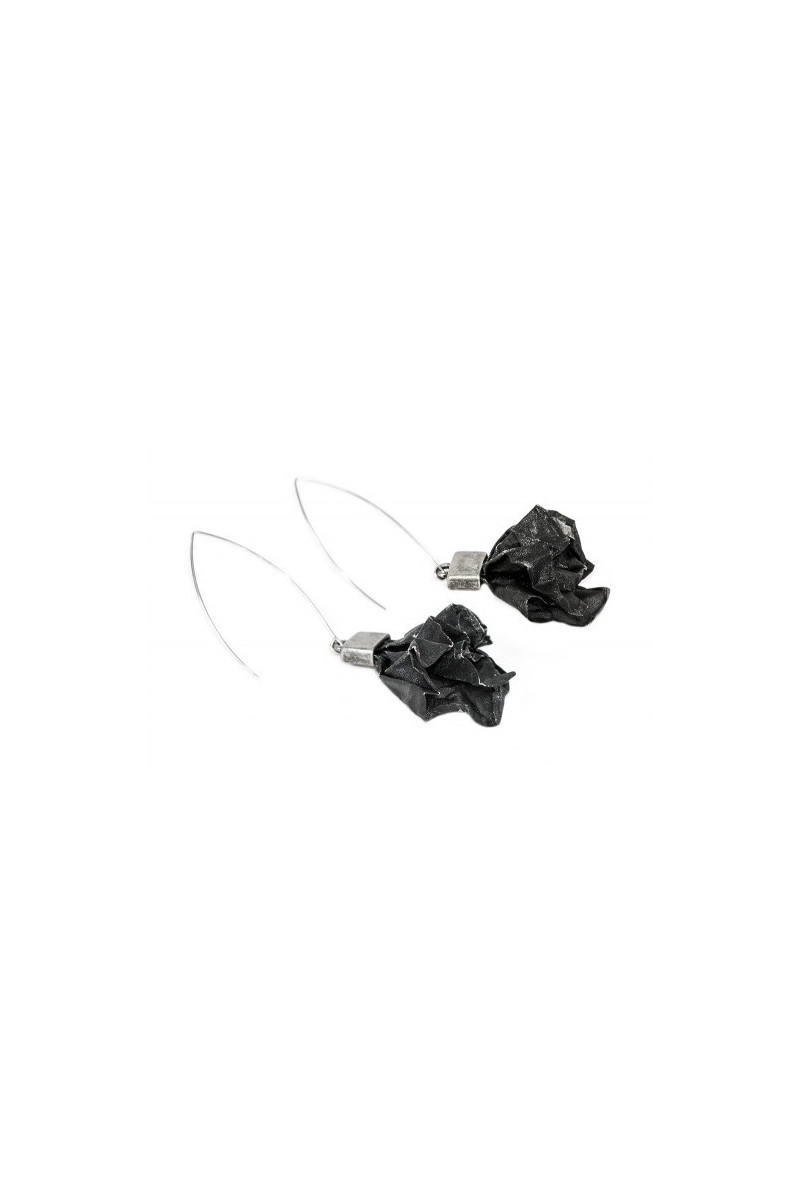 Handmade sterling silver earrings with matte stainless steel mesh in steel-black distressed shade