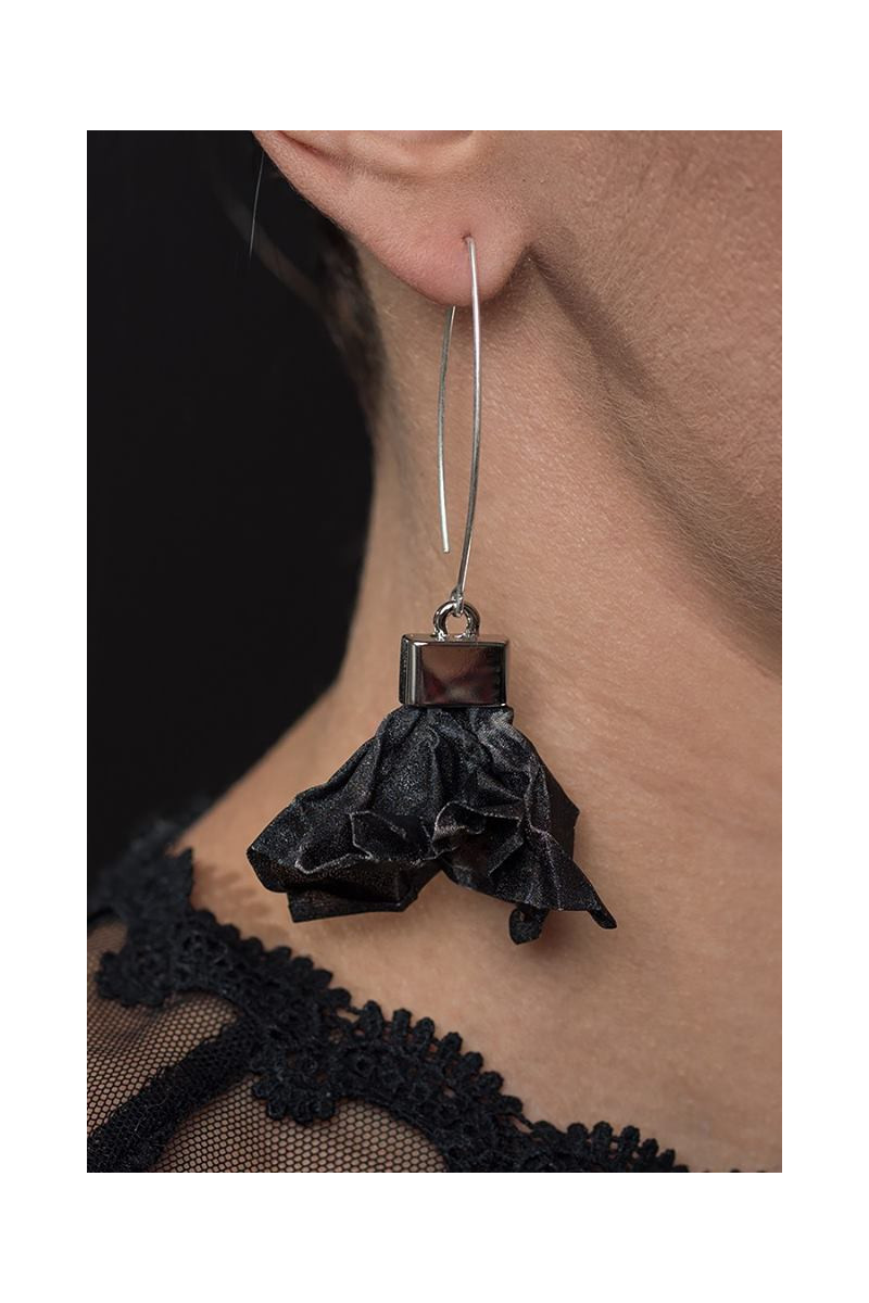 Handmade sterling silver earrings with matte stainless steel mesh in steel-black distressed shade