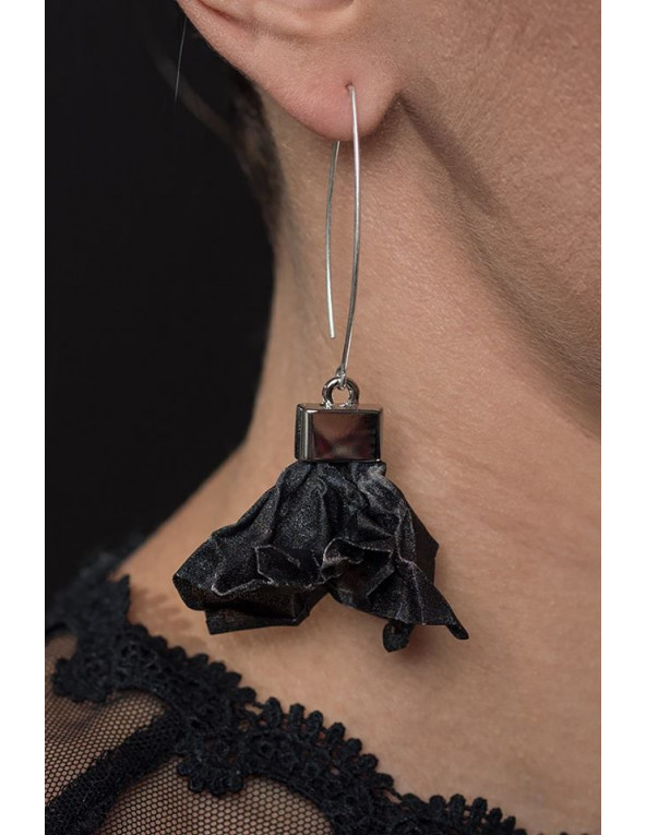 Handmade sterling silver earrings with matte stainless steel mesh in steel-black distressed shade