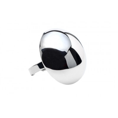 Minimalist stainless steel ring in a geometric half-sphere design with polished silver finish