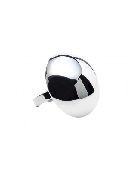 Minimalist stainless steel ring in a geometric half-sphere design with polished silver finish