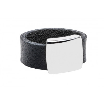 Ring made of leather and rhodium-plated 925 silver modern, black, handcrafted