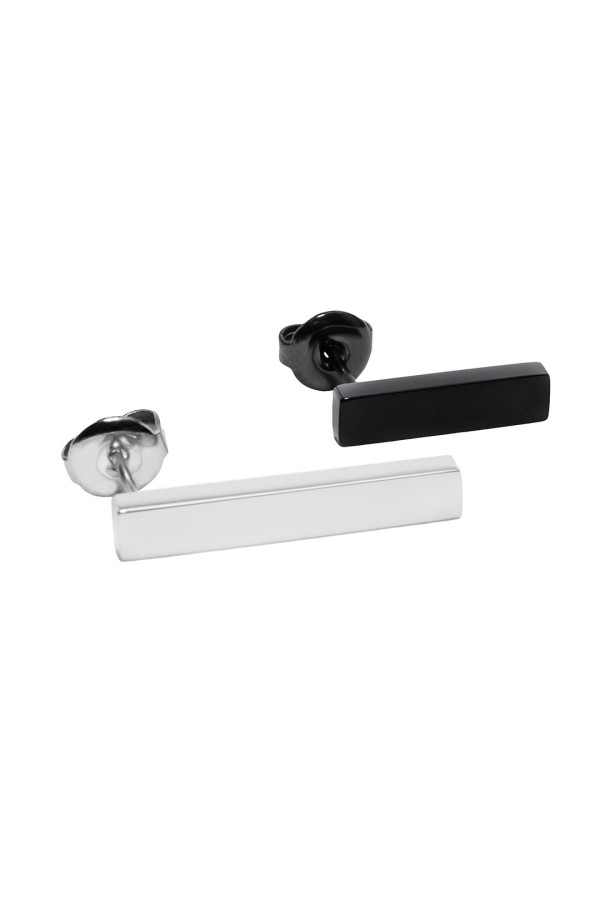 Stainless steel earrings in silver and black, rectangular design