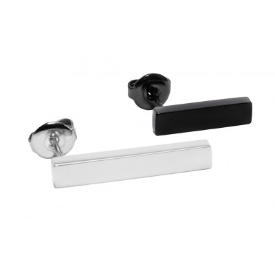 Stainless steel earrings in silver and black, rectangular design