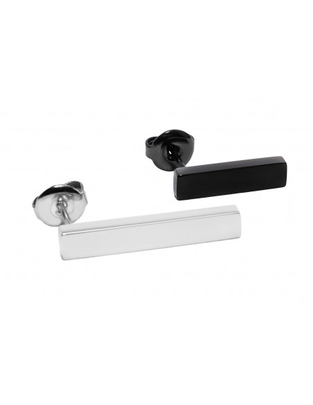 Stainless steel earrings in silver and black, rectangular design