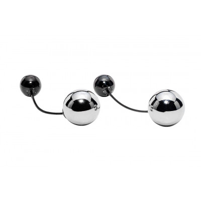 Stainless steel earrings in silver and black, spherical design