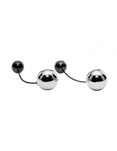 Stainless steel earrings in silver and black, spherical design