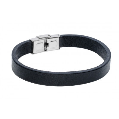 Men’s black leather bracelet with silver watch clasp