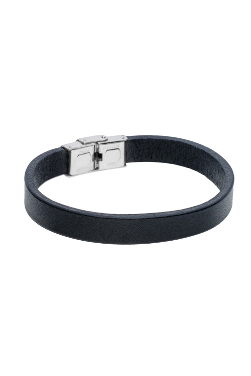 Men’s black leather bracelet with silver watch clasp