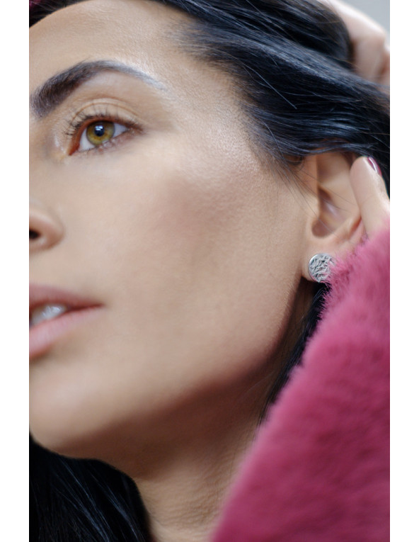 Handmade earrings made of 925 sterling silver and stainless steel mesh in steel-grey tones