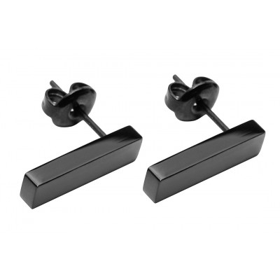Black shiny stainless steel rectangular earrings with a minimalist and elegant design.