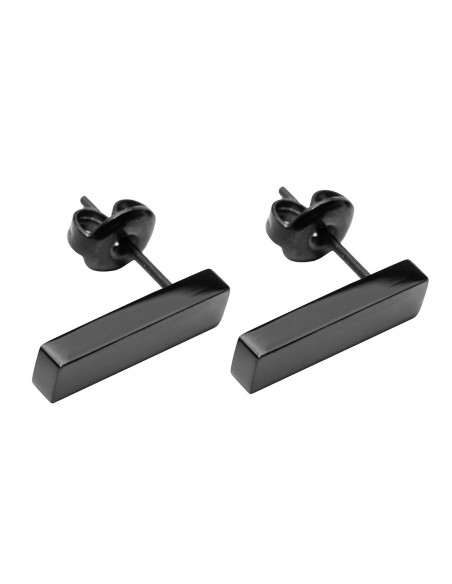 Black shiny stainless steel rectangular earrings with a minimalist and elegant design.