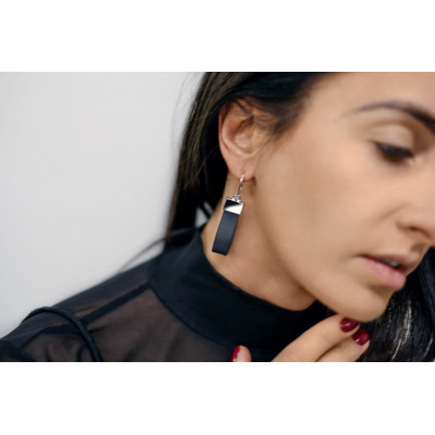 Handmade leather and sterling silver earrings in a modern style 2