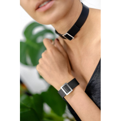 Handmade black leather choker with sterling silver accent 2