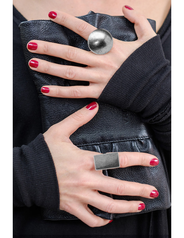 Matte half-sphere ring made of aged steel