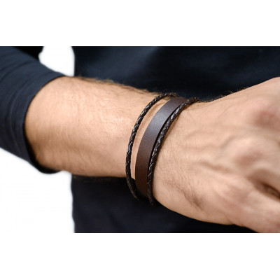 Men’s brown leather bracelet with stainless steel clasp 2