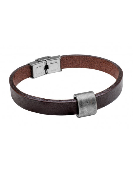 Men’s brown leather bracelet with matte steel element